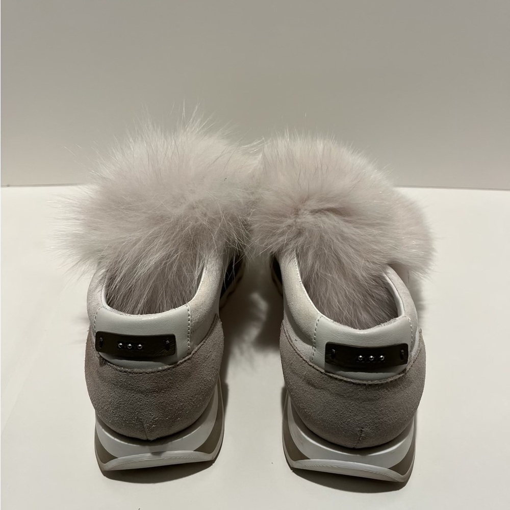Peserico Gray Suede Faux Fur-Trimmed Chunky Sneakers (41, US 11 - RUNS SMALL) - Picture 4 of 14